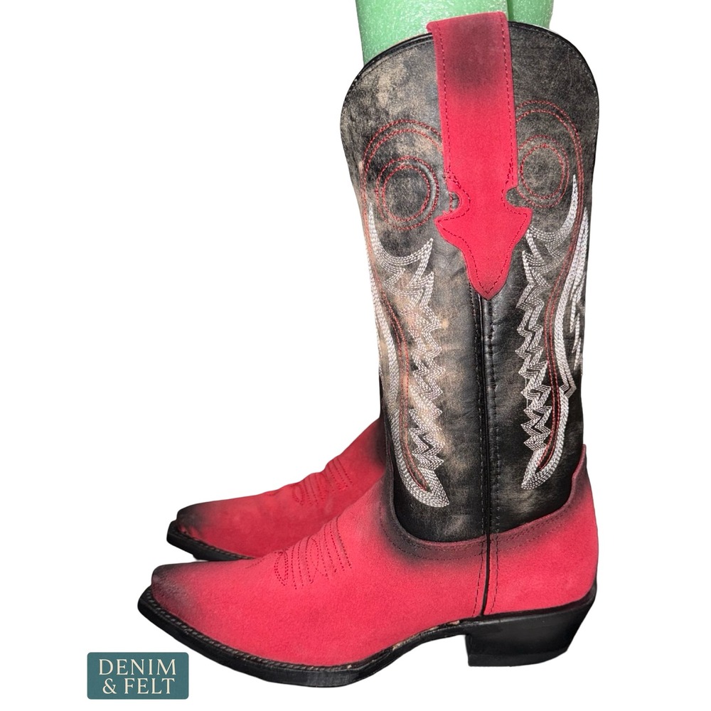 Ferrini Roughrider Red Black Leather Snip Toe Western Cowgirl Boots 84361-22 6.5 - Picture 8 of 16